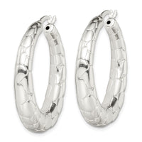 Sterling Silver Polished & Pebbled Round Hoop Earrings