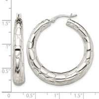 Sterling Silver Polished & Pebbled Round Hoop Earrings
