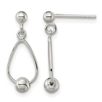 Sterling Silver Polished Teardrop w/Bead Post Dangle Earrings