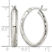 Sterling Silver Polished Diamond-cut Edge 4.25mm Oval Hoop Earrings
