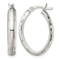 Sterling Silver Polished Diamond-cut Edge 4.25mm Oval Hoop Earrings