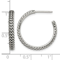 Sterling Silver Antiqued Large Zig Zag Hoop Post Earrings