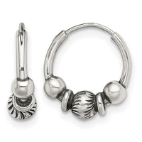Sterling Silver Antiqued Beaded Endless Hoop Earrings