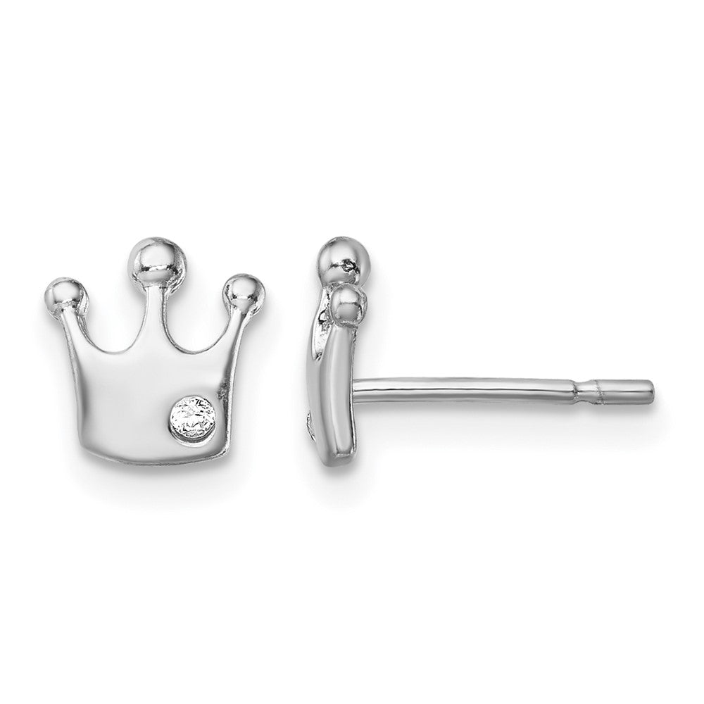 Sterling Silver Rhodium-plated CZ Crown Post Earrings