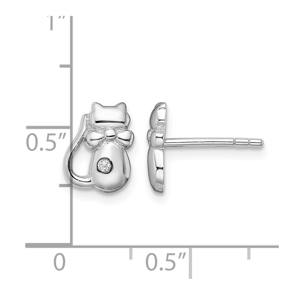 Sterling Silver Rhodium-plated CZ Cat Post Earrings