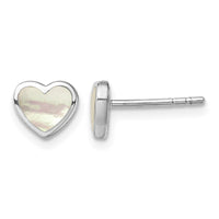 Sterling Silver Rhodium-plated Mother of Pearl Heart Post Earrings