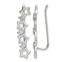 Sterling Silver Polished CZ Stars Ear Climber Earrings