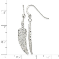 Sterling Silver Textured CZ Feather Shepherd Hook Earrings