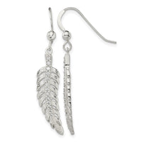 Sterling Silver Textured CZ Feather Shepherd Hook Earrings