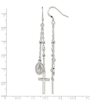 Sterling Silver Polished Miraculous Medal & Cross Dangle Earrings