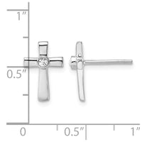 Sterling Silver Rhodium-plated Polished CZ Cross Post Earrings