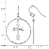 Sterling Silver Polished & Diamond-cut Cross Circle Dangle Earrings