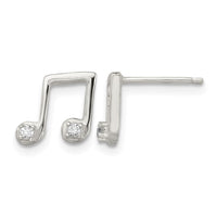 Sterling Silver Polished CZ Musical Notes Post Earrings