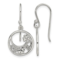 Sterling Silver Rhodium-plated Circle Clover/Celtic Knot Dangle Earrings