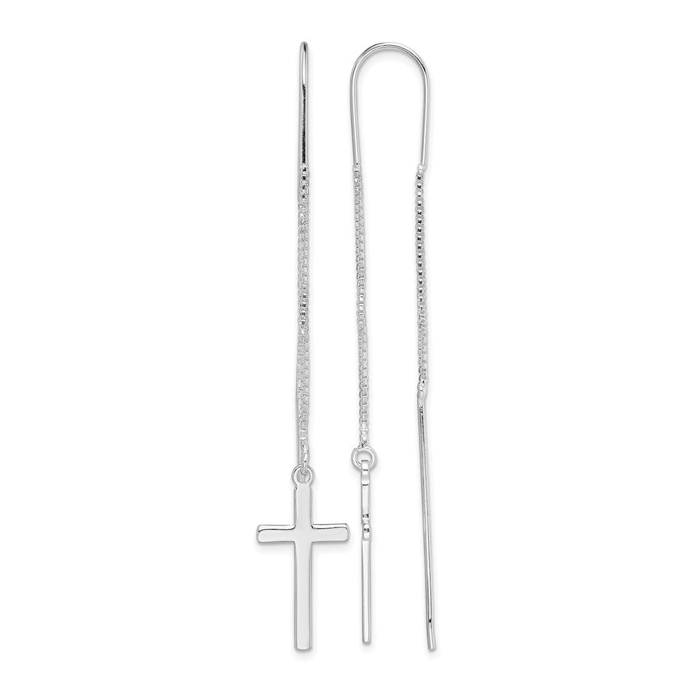 Sterling Silver Rhodium-plated Polished Latin Cross Threader Earrings