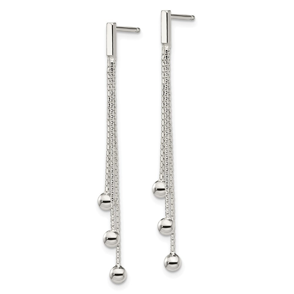 Sterling Silver Polished 3-Strand Chain & Beaded Post Dangle Earrings