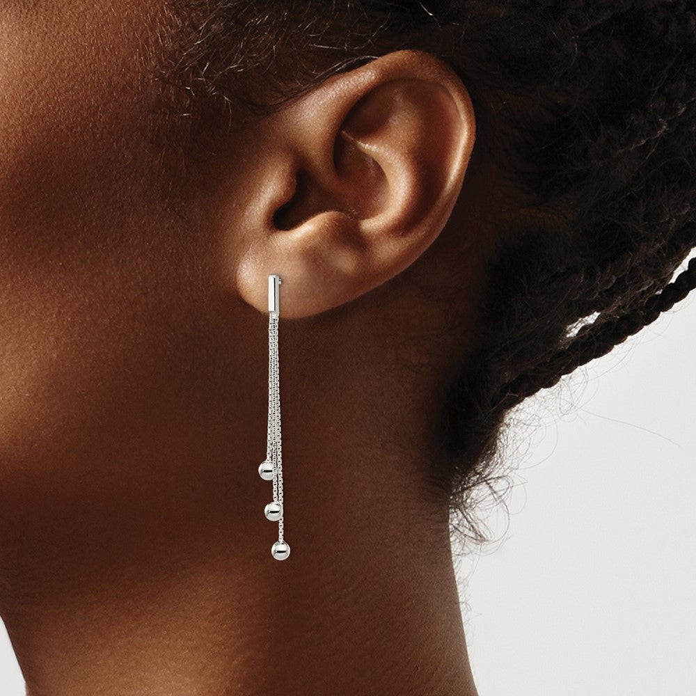 Sterling Silver Polished 3-Strand Chain & Beaded Post Dangle Earrings