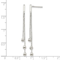 Sterling Silver Polished 3-Strand Chain & Beaded Post Dangle Earrings