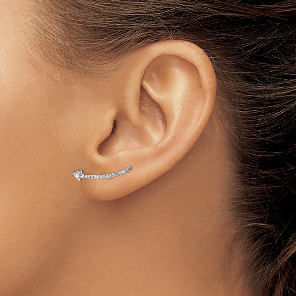 Sterling Silver Rhodium-plated Polished CZ Arrow Ear Climber Post Earrings