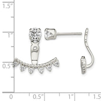 Sterling Silver Polished Beaded Curve & CZ Front & Back Post Earrings