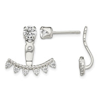 Sterling Silver Polished Beaded Curve & CZ Front & Back Post Earrings