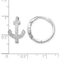 Sterling Silver Rhodium-plated CZ Anchor Hinged Earrings