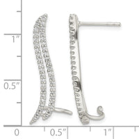 Sterling Silver Polished CZ Double Row Post & Cuff Ear Climber Earrings