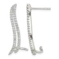 Sterling Silver Polished CZ Double Row Post & Cuff Ear Climber Earrings