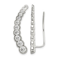 Sterling Silver Polished & Textured Graduated CZ Ear Climber Earrings