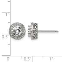 Sterling Silver Rhod-plated Polished Pavé CZ Halo Round Post Earrings