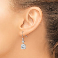Sterling Silver Rhodium-plated Polished Square CZ Halo Dangle Earrings