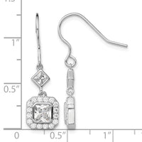 Sterling Silver Rhodium-plated Polished Square CZ Halo Dangle Earrings