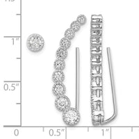Sterling Silver RH-plated Polished & Textured CZ 1 Ear Climber & 1 Stud Ear