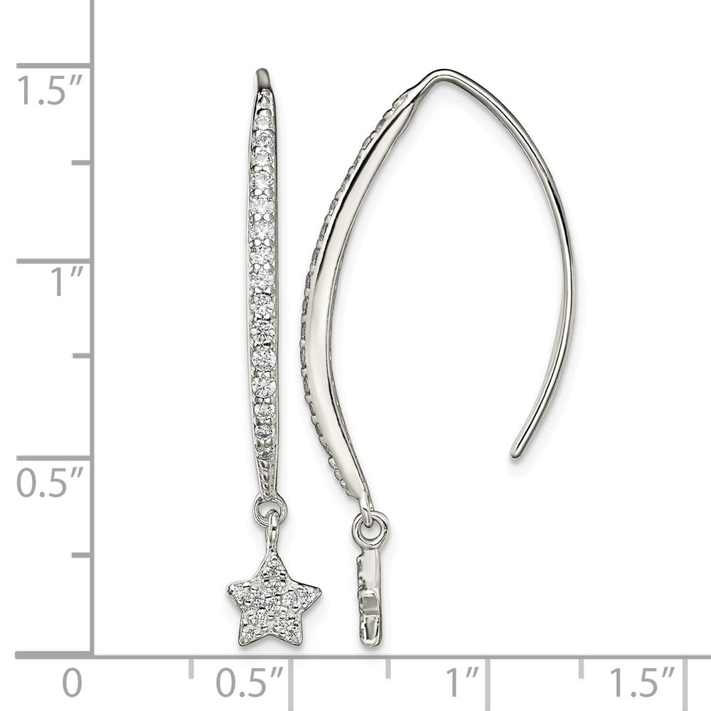 Sterling Silver Polished CZ Star Threader Earrings