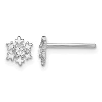 Sterling Silver Rhodium-plated CZ Snowflake Post Earrings
