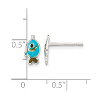 Sterling Silver Polished Enameled Fish Post Earrings