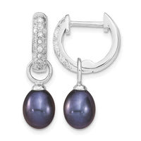 Sterling Silver RH 7-8mm Wte/Blk FWC Pearl CZ Changeable Earring