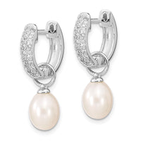 Sterling Silver RH 7-8mm Wte/Blk FWC Pearl CZ Changeable Earring