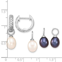 Sterling Silver RH 7-8mm Wte/Blk FWC Pearl CZ Changeable Earring