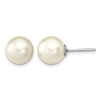 Sterling Silver Rh-pl 10-11mm Wht/Pink Imitation Shell Pearl 3 Earring Set