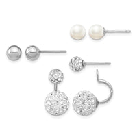 Sterling Silver RH  3 pair MOP & Crystal Front Dangle Back Earring Set