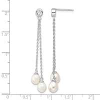 Sterling Silver Rhodium-plated 6-7mm Rice FWC Pearl CZ Post Dangle Earrings
