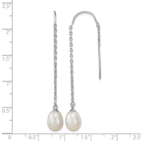 Sterling Silver Rhodium-plated 7-8mm FWC Pearl Threader Earrings