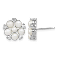 Sterling Silver RH 3-5mm White Button FWC Pearl CZ Post Earrings