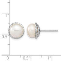 Sterling Silver RH 8-9mm White Button FWC Pearl Post Earrings