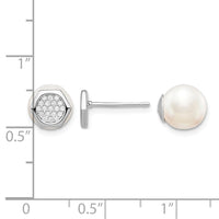 Sterling Silver RH-plated CZ & Imit. Shell Pearl Reversible Post Earrings