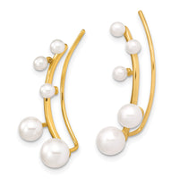 Sterling Silver Gold-plated White 3-6mm FWC Pearl Ear Climber Earrings