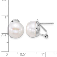 Sterling Silver Rhodium-plated 12-13mm FWC Pearl Omega Back Earrings