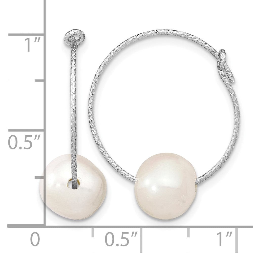 Sterling Silver Rhodium-plated 8-9mm Round FWC Pearl Hoop Earrings