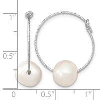 Sterling Silver Rhodium-plated 8-9mm Round FWC Pearl Hoop Earrings